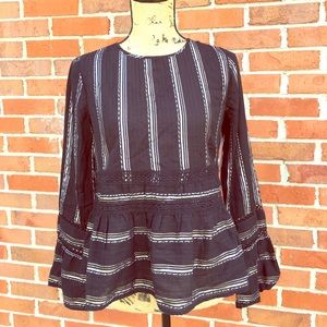 NWT Crown & Ivy Bell Sleeve Black Silver Boho Top